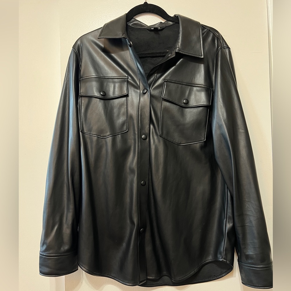 Express Faux Leather Drop Shoulder Oversized Shacket- Size S